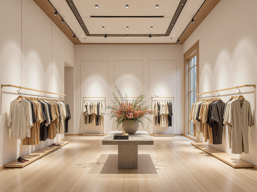 时尚服装店内部，模特展示最新款服装，灯光柔和温馨，商品陈列整齐美观