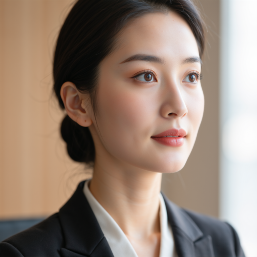 三十岁左右女性头像，穿黑色职业装，办公室背景，专业商务形象